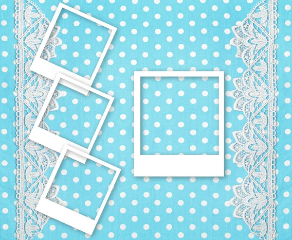 Three picture photo frames over blue background