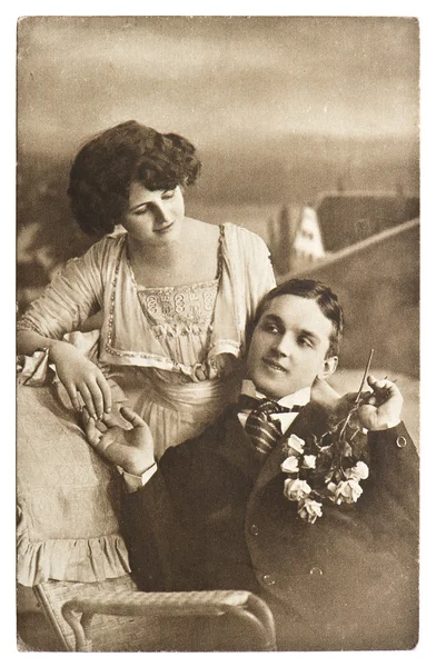 Young romantic couple. old sepia picture