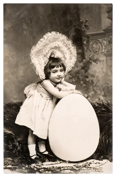 Vintage easter card with funny sweet little girl