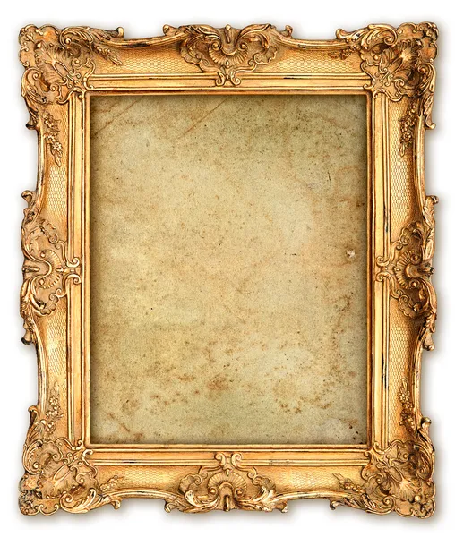 Old golden frame with empty grunge canvas