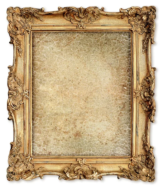 Golden frame with empty cracked canvas for your picture