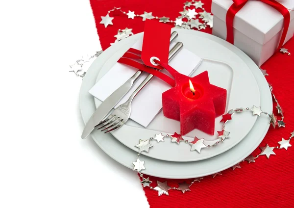 Christmas table place setting decoration in red and silver