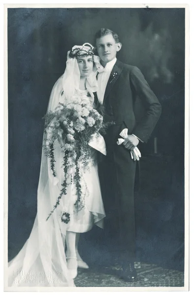 Antique wedding photo. portrait of just married couple