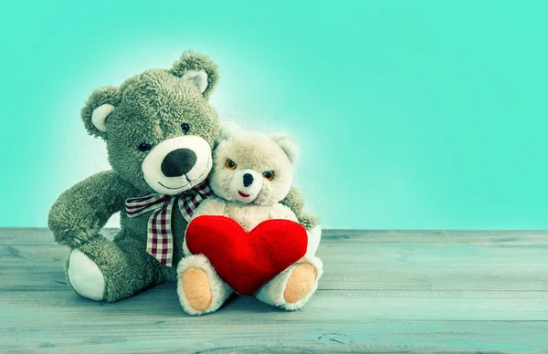 Teddy Bears couple with red heart. Valentines Day