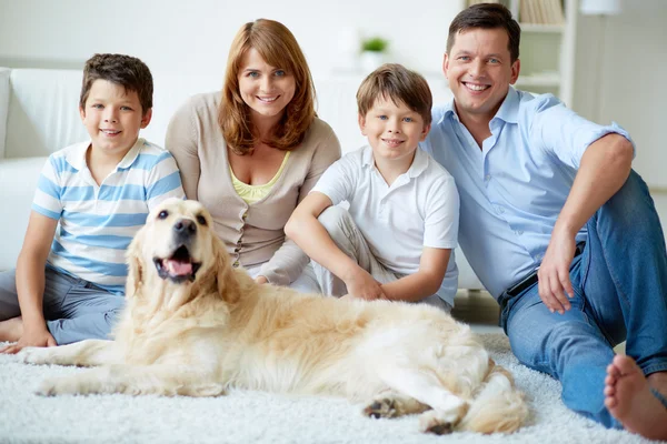 Happy family with dog