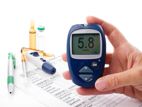 Glucometer in woman\'s hand