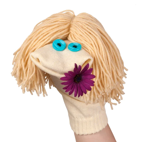 Funny sock puppet with a flower