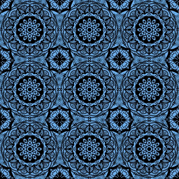 Seamless black pattern on a blue background