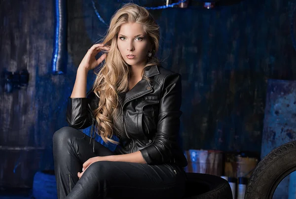 Girl in leather clothes