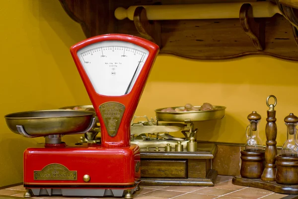 Red kitchen scales in the old style