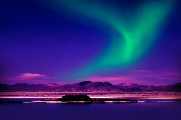 Northern lights over lake