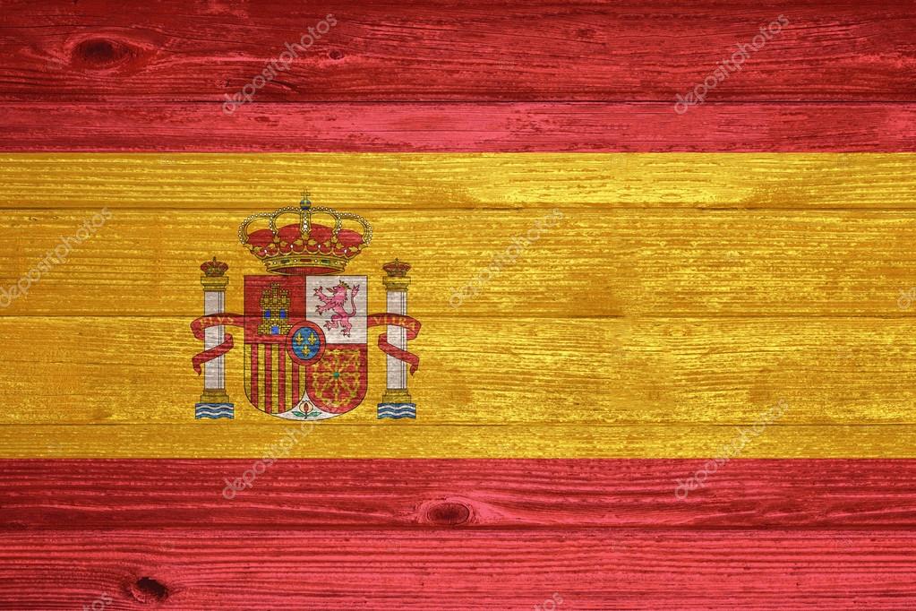 Spanien-Flagge, die auf alten Holz Plank Hintergrund gemalt — Stockfoto