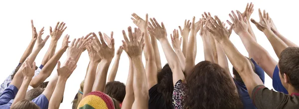 Men and women raising hands