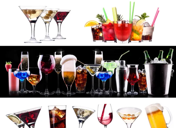 Set of different alcoholic drinks and cocktails