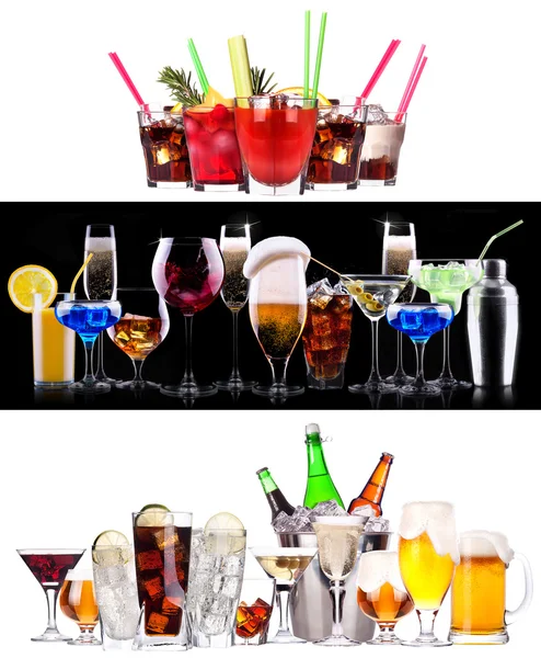 Set of different alcoholic drinks and cocktails