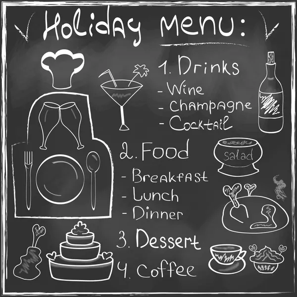 Holiday Food Menu set hand drawn on chalkboard Restaurant Design trendy style Organic Food concept in vector
