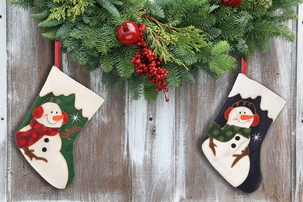 Christmas garland and stockings.