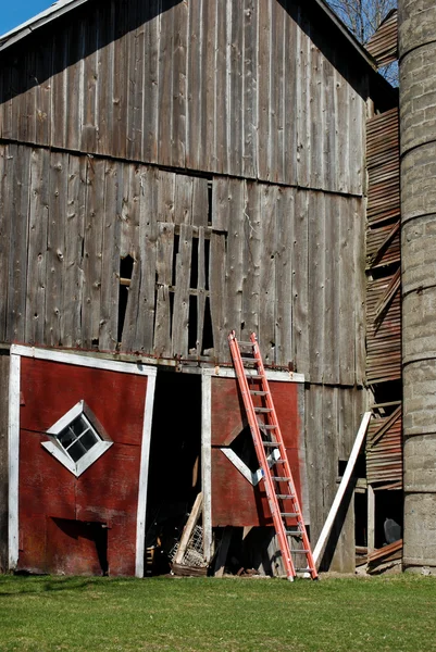 Broken barn door with ladder