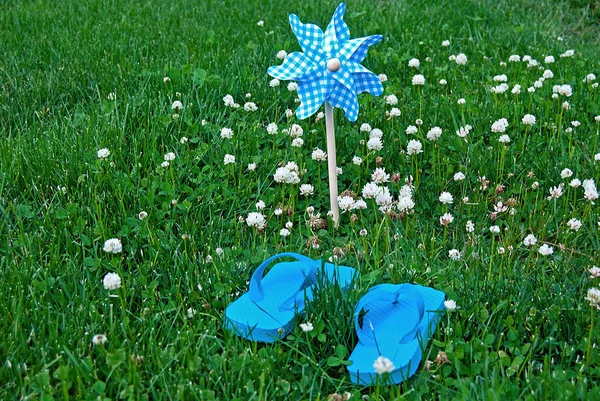 Summer flip-flops with toy windmill