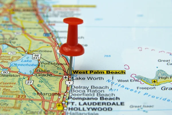 Push pin pointing at West Palm Beach, USA