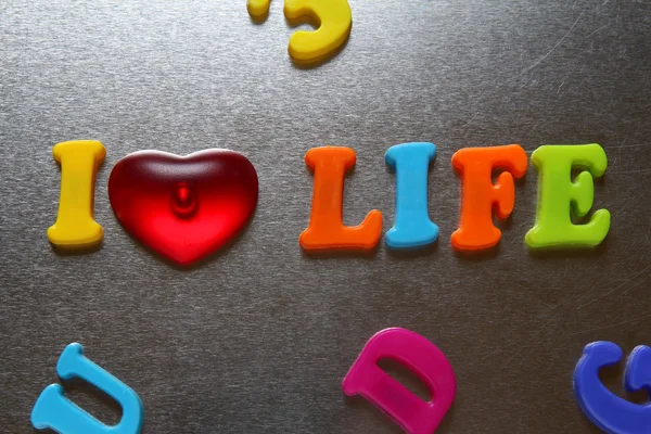 I love life spelled out using colored fridge magnets