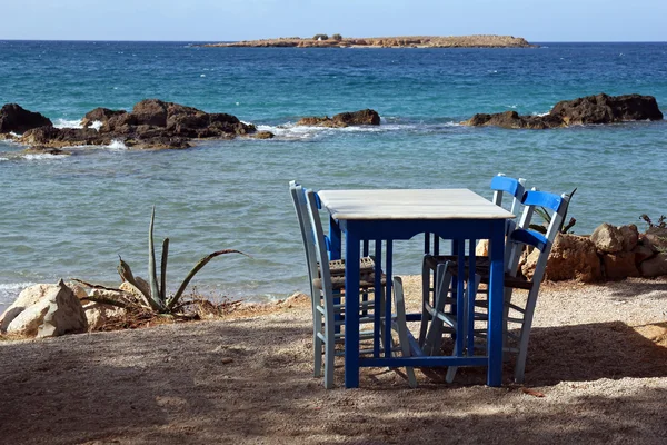 Restaurant near the beautiful turquoise sea in Chania, Crete