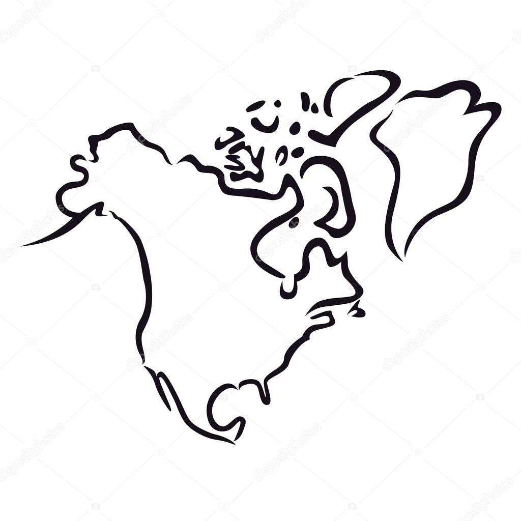 contorno negro abstracto del mapa de América del norte — Vector ...
