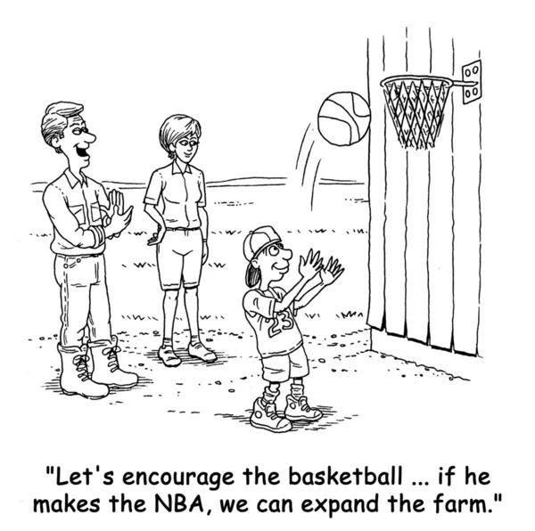 The farmer says to his wife, as his son plays basketball
