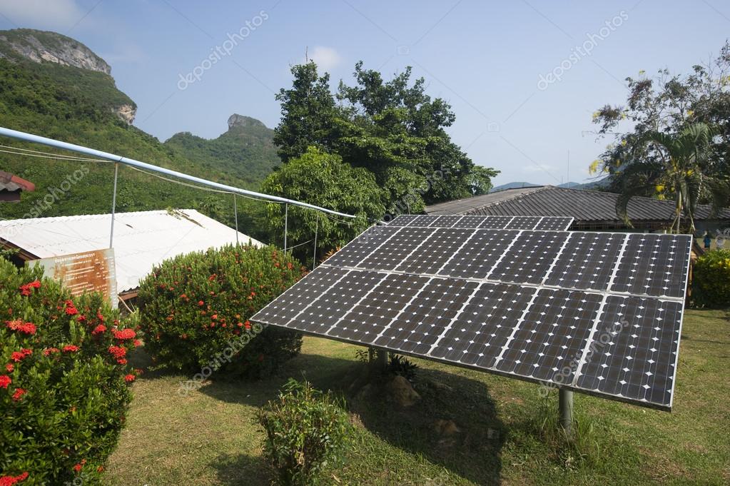 Solar panel providing power to a rural area in thailand — Stock Photo