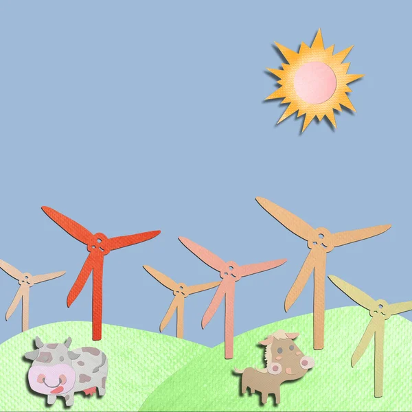 Wind generator and animal farm made form tissue papercraft