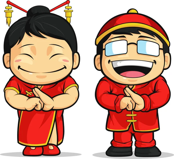 Cartoon of Chinese Boy & Girl