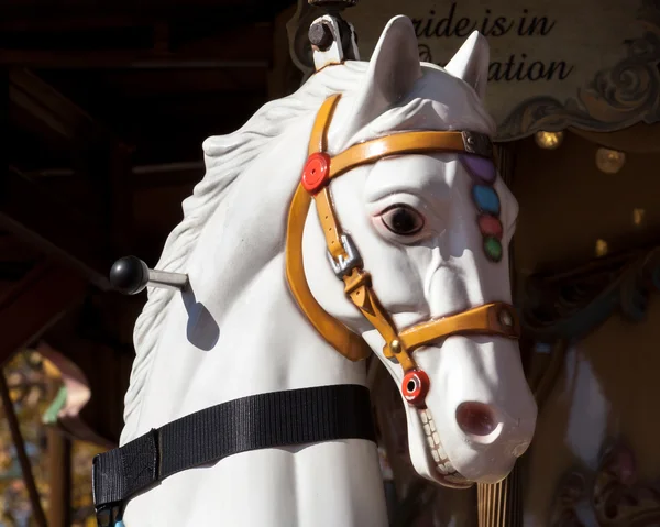 White Carousel Horse Head with Gold Bridle