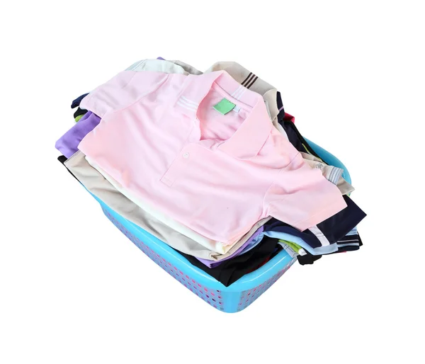 Pile of clothes in basket on white background