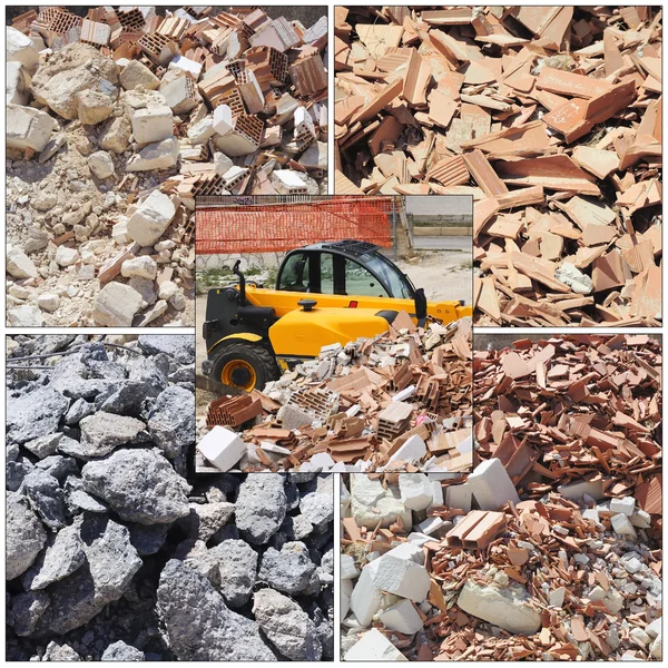 Piles of dirt and busted-up rubble at a construction site