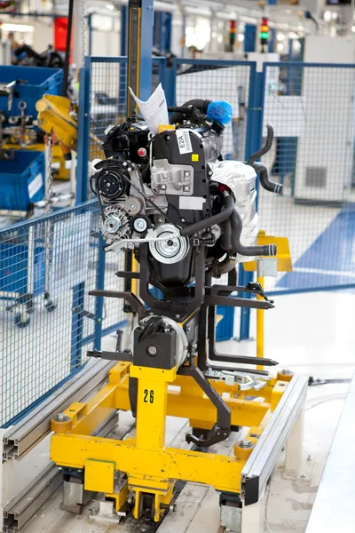 Car engine assembled on the factory production line