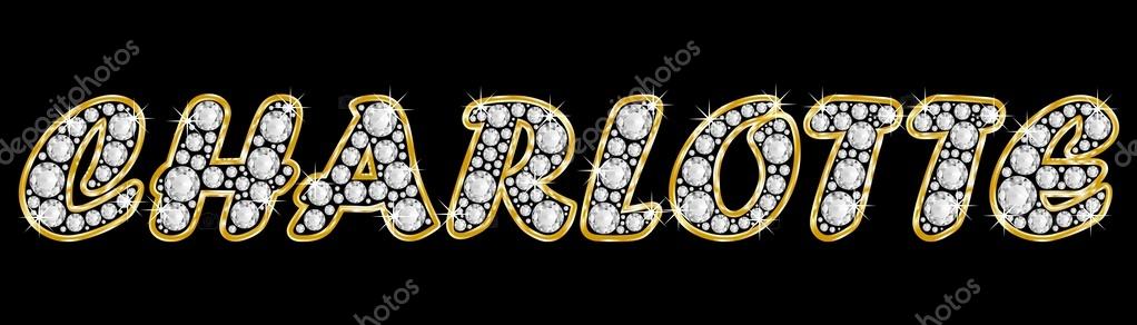 Die Name Charlotte geschrieben in Bling Diamanten, glänzend, brillant