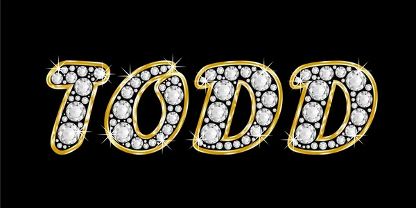 The name Todd spelled in bling diamonds, with shiny, brilliant golden frame