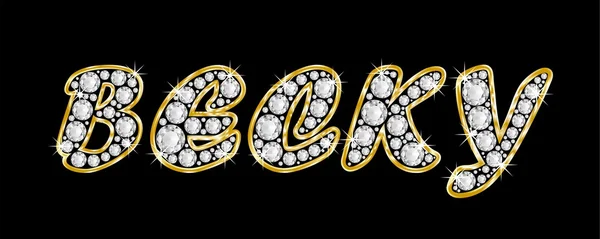 The name Becky spelled in bling diamonds, with shiny, brilliant golden frame