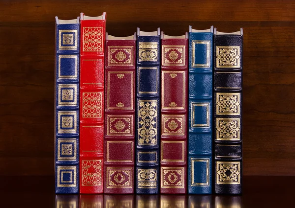 Row of vintage leather books