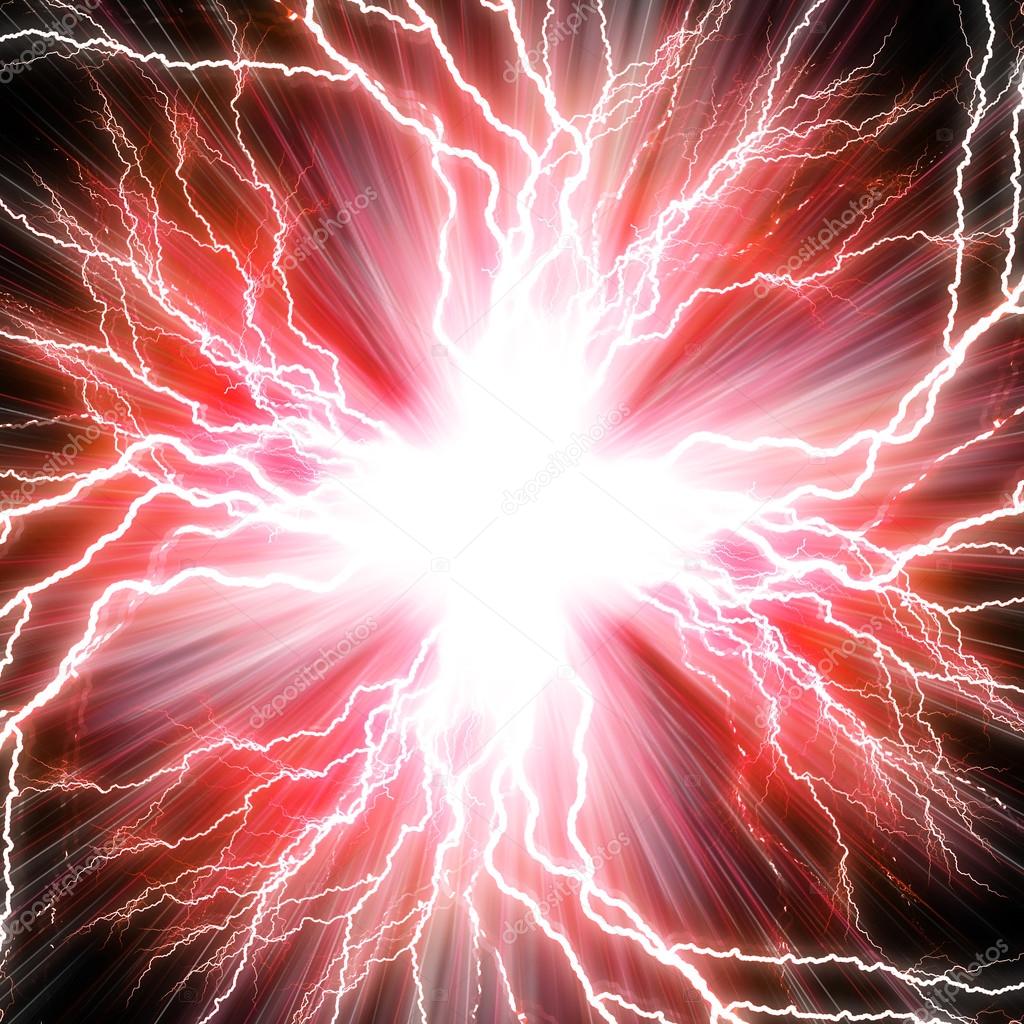 Electric flash of lightning on a red background — Stock Photo