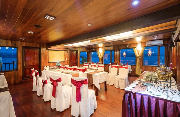 Interior design in dining room of ship