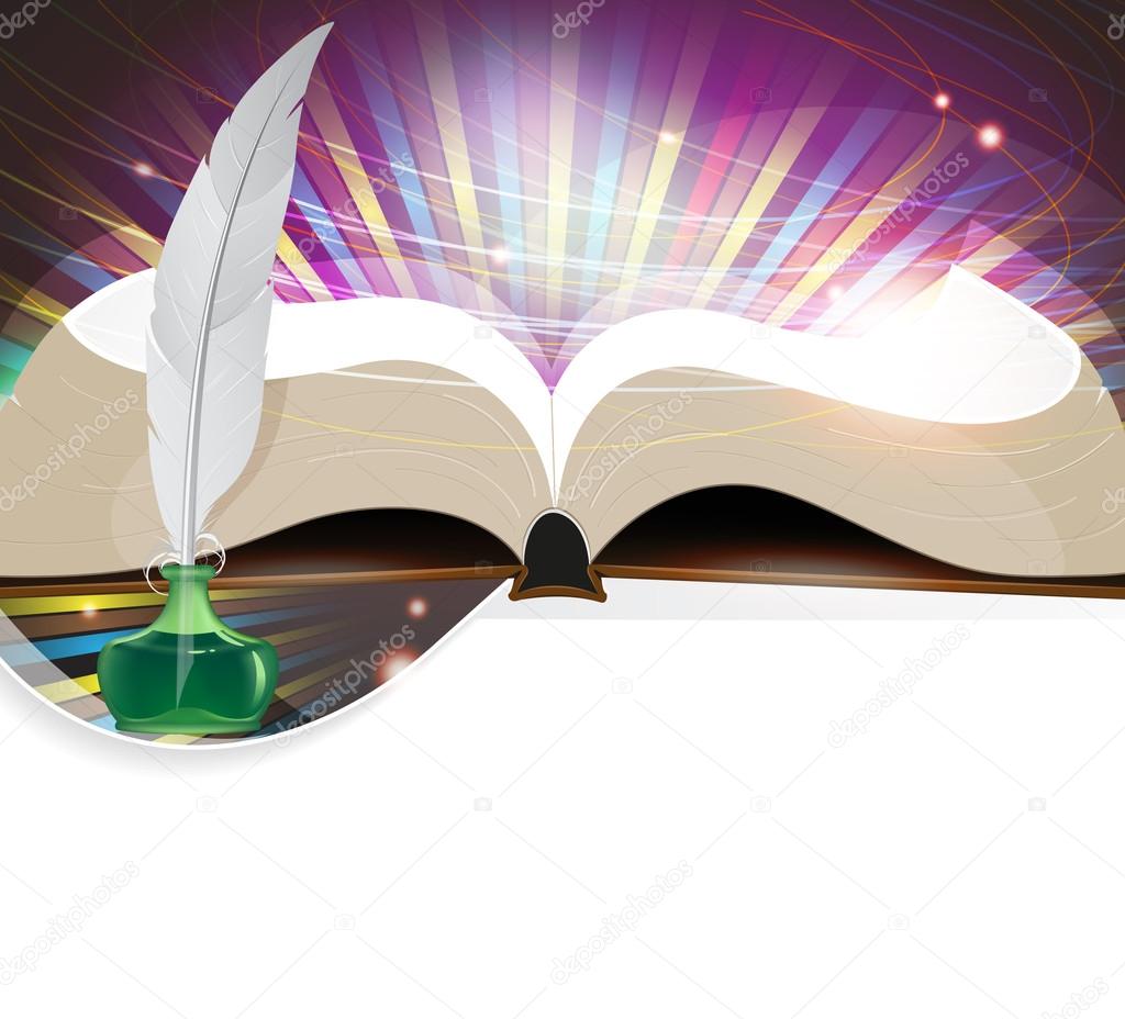Рисунок открытая книга с пером и Рисунок открытая книга с пером и
