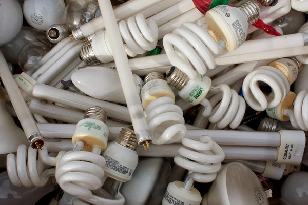 Discarded Light Bulbs Fill Box At Recycling Event
