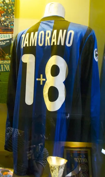 Famous Inter football shirt of Ivan Zamorano, number 1plus8, at the Inter Milan museum