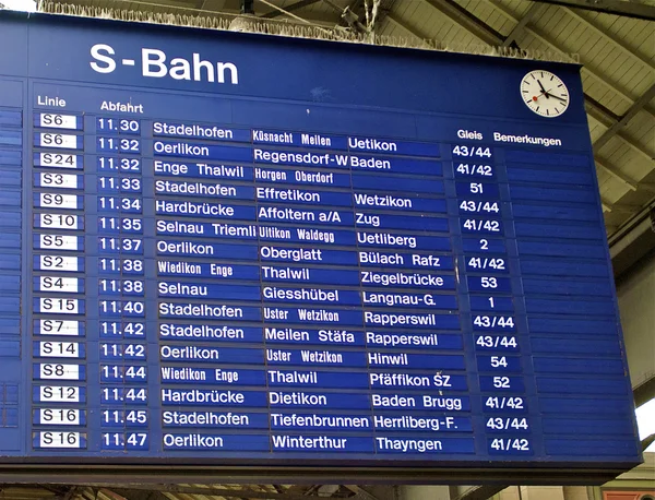 Schedule table of the railway station Zurich HB, Switzerland