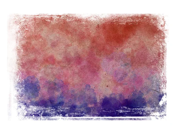 Red and violet messy hand painted watercolor background with grungy border