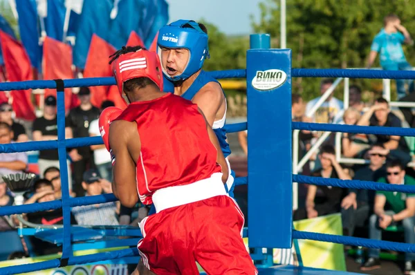 A boxing match Javier Ibanez, Cuba and Malik Bajtleuov, Russia. Defeated Javier Ibanez