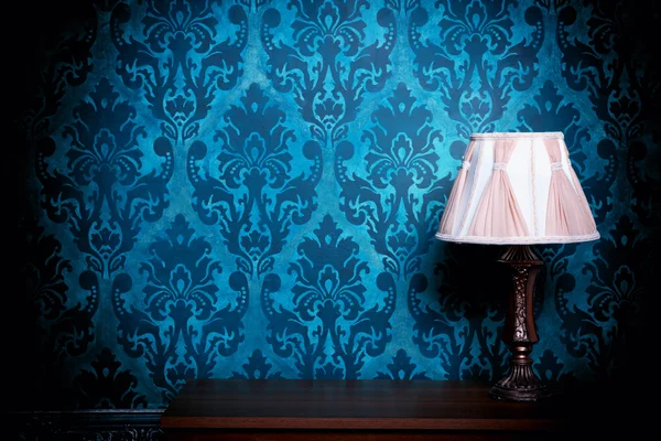 Old lamp in blue vintage interior