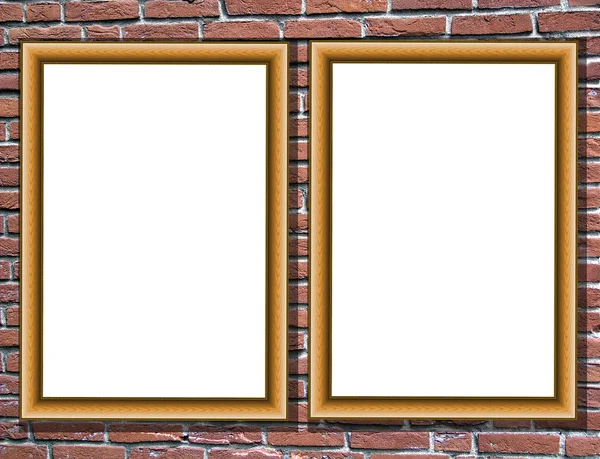 Room detail with brick wall texture and wooden picture frames