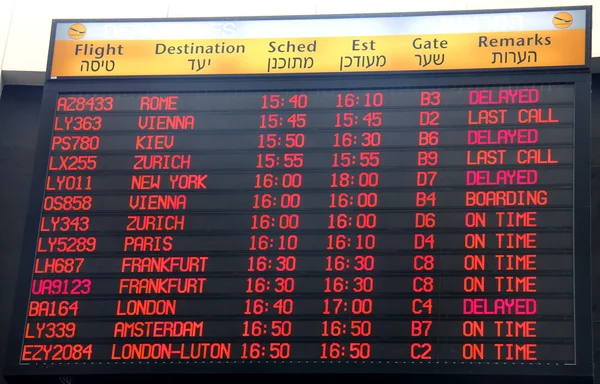 Flights departure information timetable in Ben Gurion International Airport